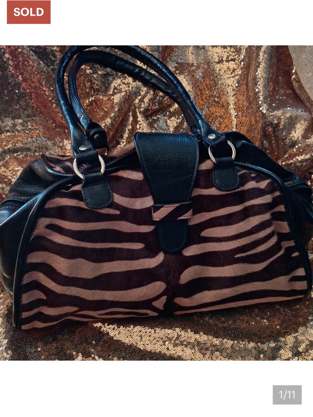 Clever Carriage Company Zebra-Print Haircalf Satchel in Black and Brown